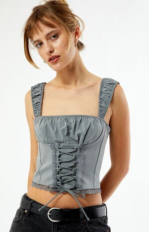 Kacey Lace Up Denim Top image number 1