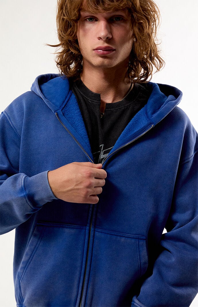 Pacsun Blue Snow Wash Full Zip Hoodie