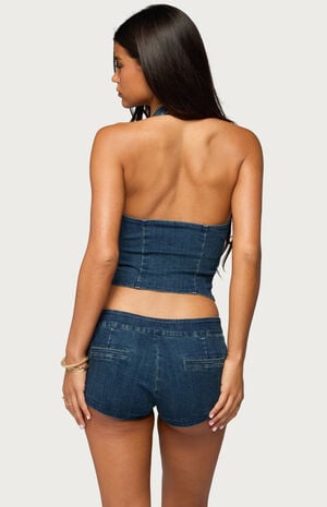 Sashe Button Up Denim Halter Top image number 3