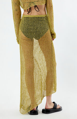Open Knit Mid Rise Asymmetrical Midi Skirt image number 4