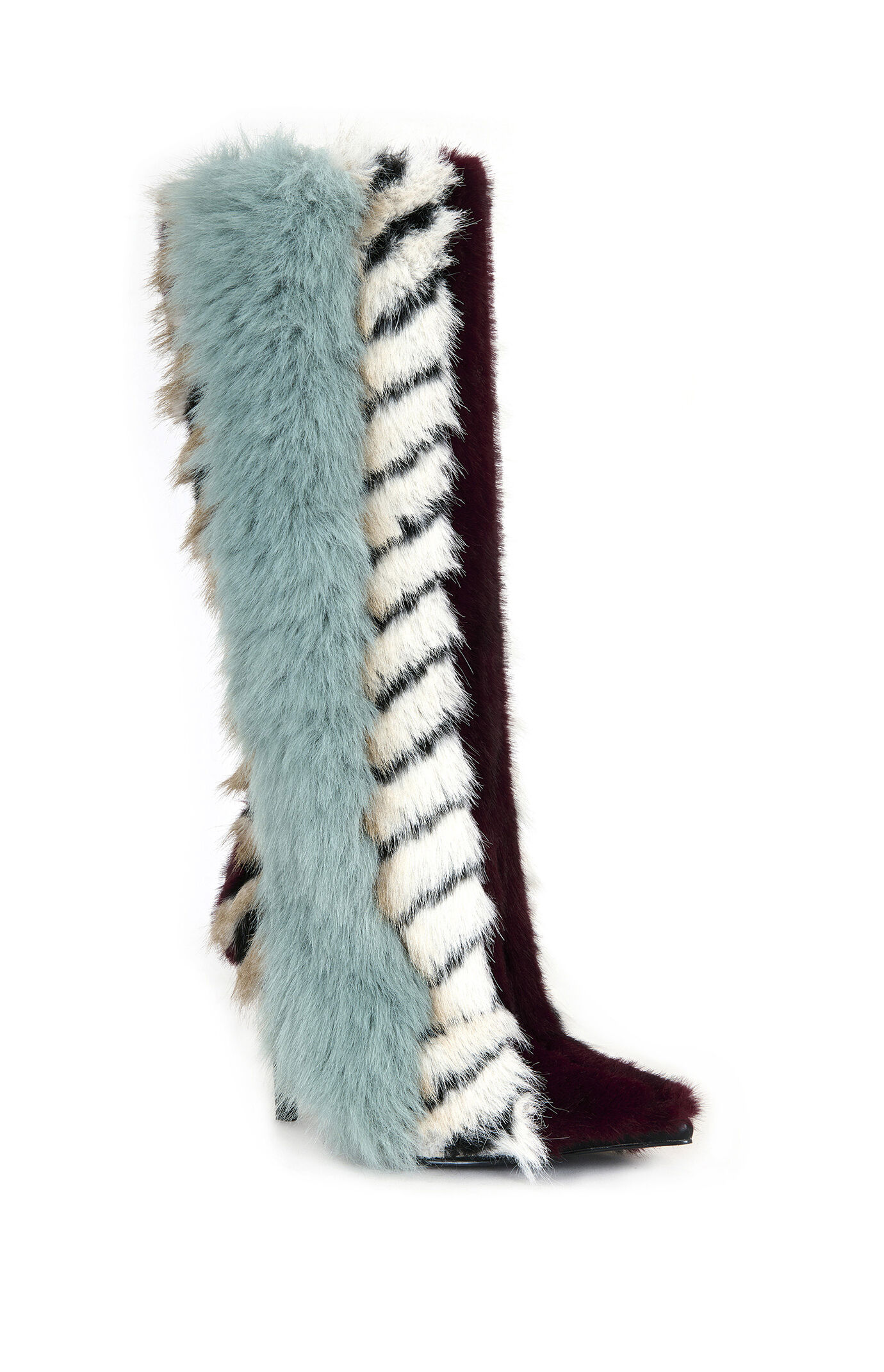 AZALEA WANG Upsella Blue Faux Fur Stiletto Boots