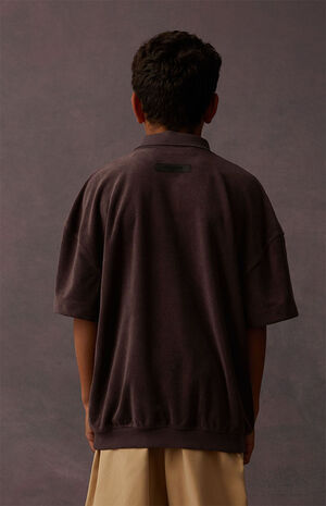 Essentials Plum Terry Cloth Short Sleeve Polo Shirt image number 4