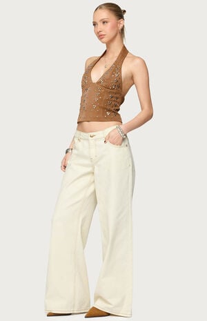 Contrast Stitch Low Rise Wide Leg Jeans image number 4