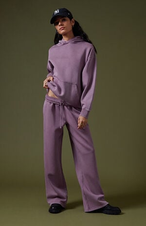 Purple Ultra Soft Fleece Core Vintage Wash Baggy Sweatpants image number 1