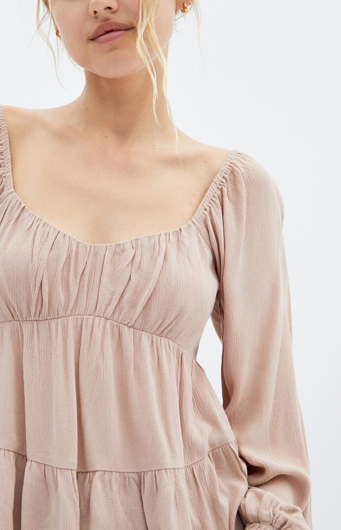 LA Hearts Long Sleeve Tiered Babydoll Top at