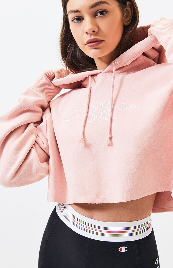 pink cropped champion hoodie
