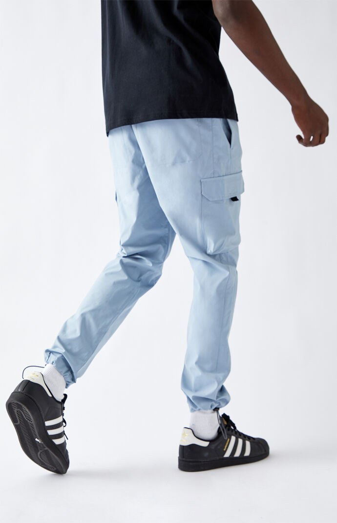 Utility Blue Nylon Slim Cargo Pants