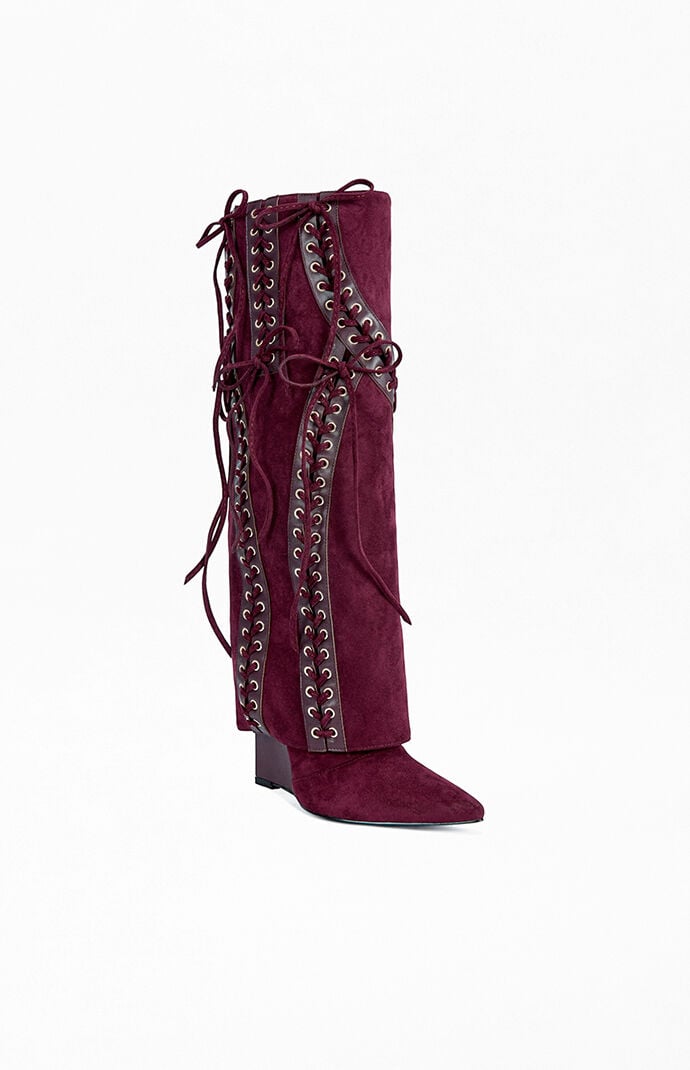 AZALEA WANG Women's Mantegna Plum Wedge Boots