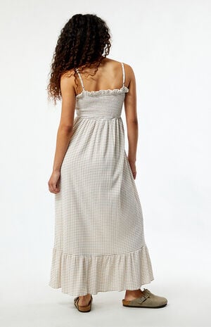 Shirred Checker Midi Maxi Dress image number 4