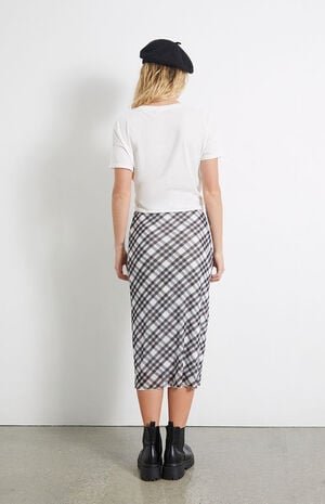 Plaid Mesh Midi Skirt image number 3