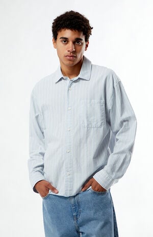 Light Blue Striped Oxford Button Down Long Sleeve Shirt image number 1