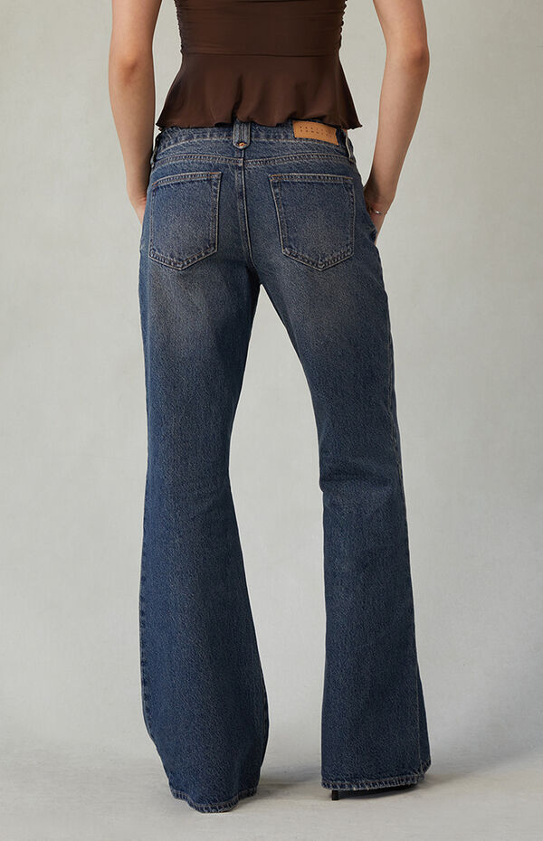 Pacsun Charlie Low Rise Baggy Bootcut Jeans Double Button Dark Indigo