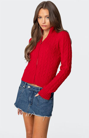 Ryn Zip Up Cable Knit Cardigan image number 3