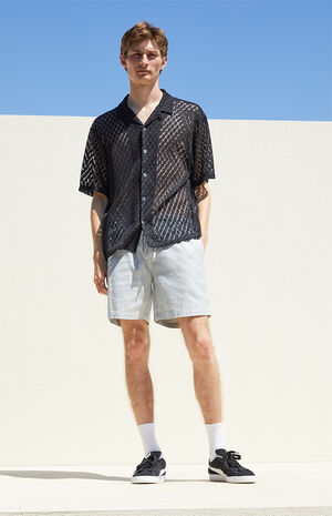 Gray Cotton Textured Volley Shorts image number 5