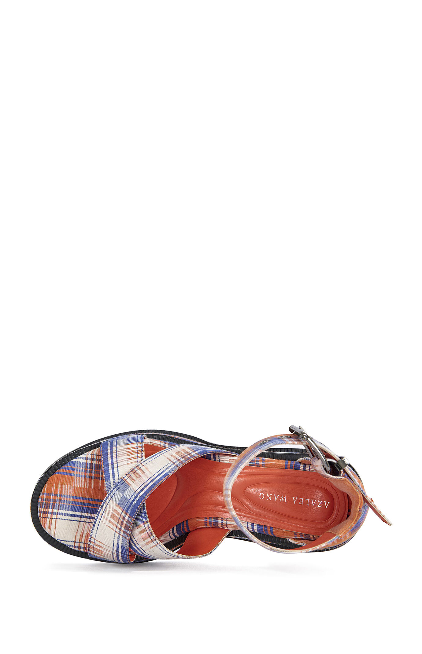 AZALEA WANG Women's Jaetyn Orange Plaid Platform Sandals