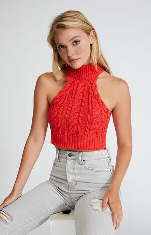 Halter Cable Knit Tank Top image number 1