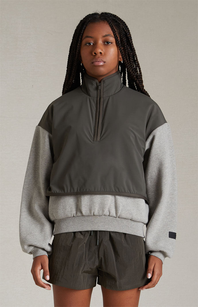 Fear of God Essentials Kids Dark Heather Oatmeal Ink Nylon Fleece Mock Neck Sweatshirt PacSun
