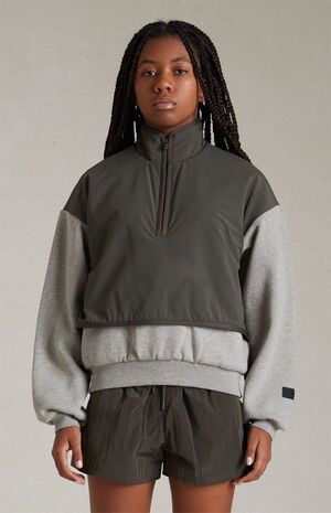 Kids Dark Heather Oatmeal Ink Nylon Fleece Mock Neck Sweatshirt image number 2