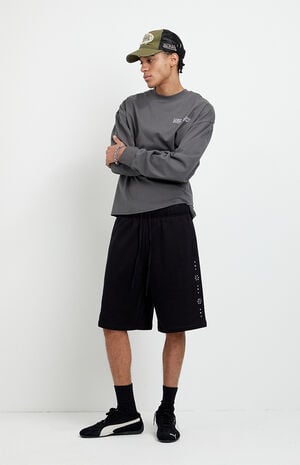 Black Studded Fleece Baggy Sweat Shorts image number 1