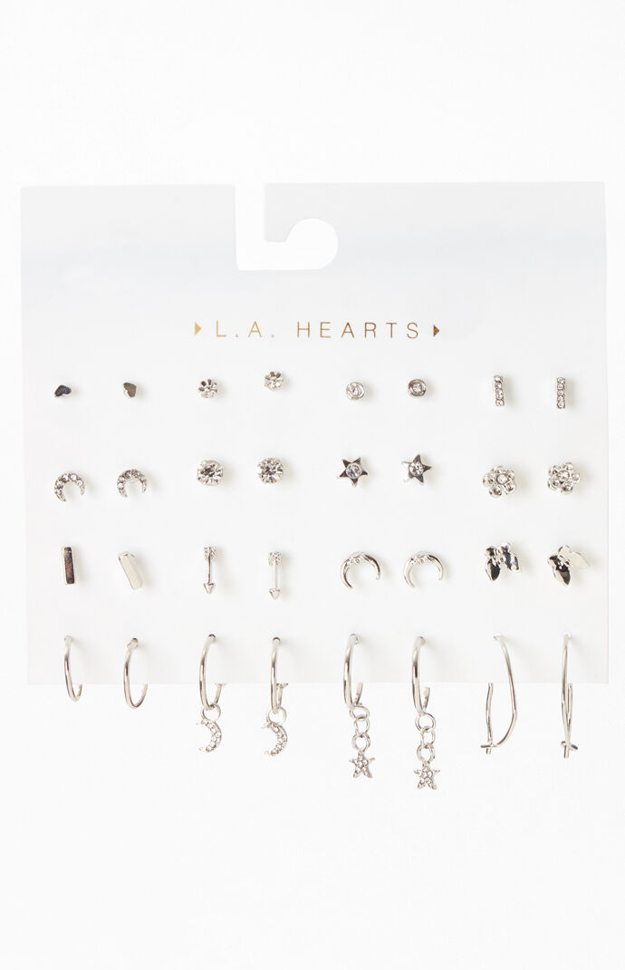 16 Pack Silver Femme Earrings