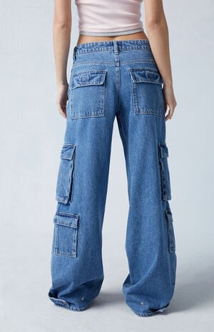 PacSun Medium Indigo Low Rise Baggy Cargo Jeans