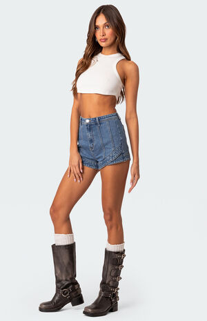 Stitch Detail Washed Denim Shorts image number 3