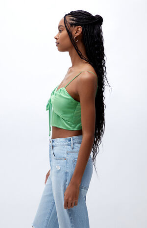 Satin Tie Front Cami Tank Top image number 3