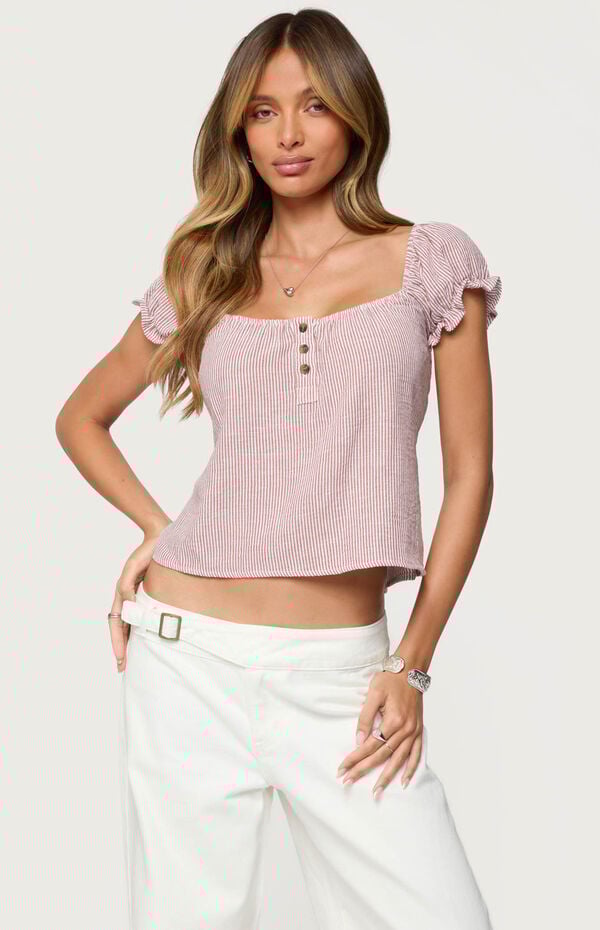 Edikted Rhory Pinstripe Babydoll Top