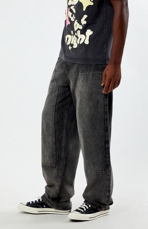 Black Acid Wash Carpenter Extreme Baggy Jeans image number 3