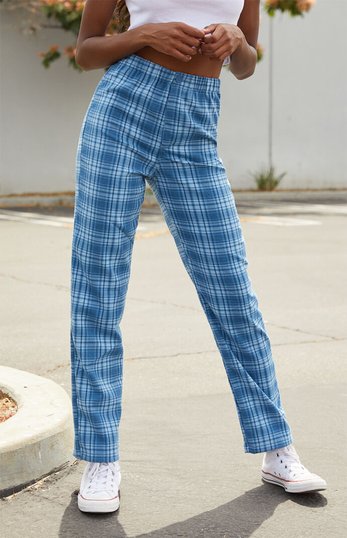 blue plaid pants womens
