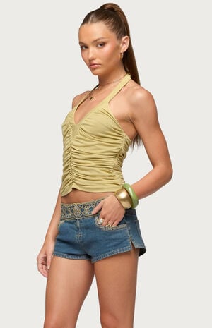 Jackey Ruched V-Neck Halter Top image number 2