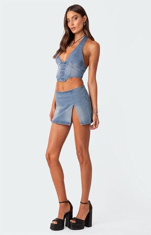 Katrina Slitted Denim Mini Skirt image number 3