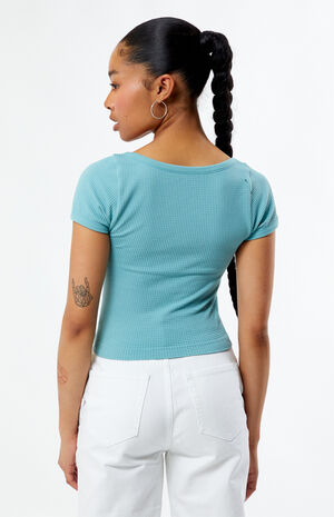 Lace-Up Waffle Knit T-Shirt image number 4