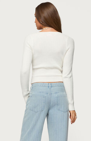 Maliah Ribbed Knit v Neck Top image number 3