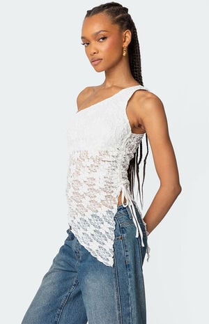 Lacey Sheer Asymmetric Drawstring Top image number 2