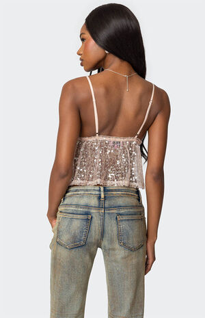 Sheer Sequin Babydoll Tank Top image number 5