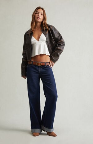 Ultimate Low Rise Baggy Jeans Cuffed Dark Blue image number 1