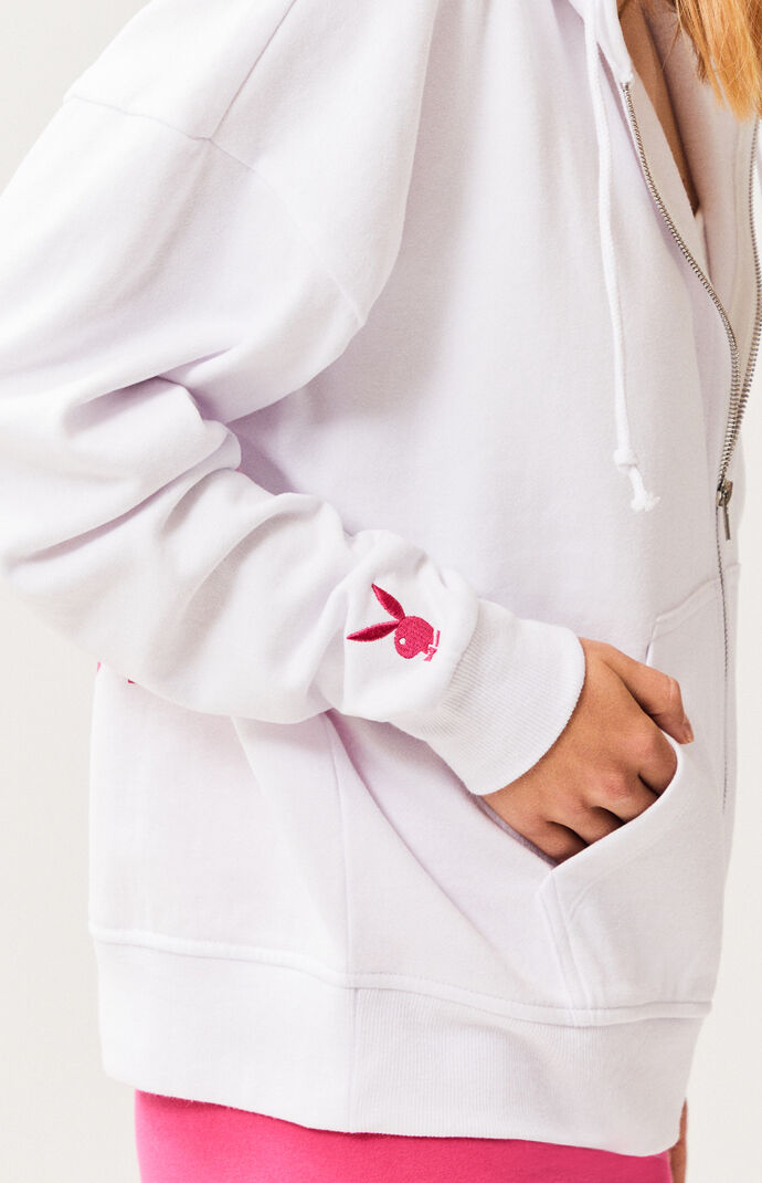 Playboy white zip up hoodie Clearance