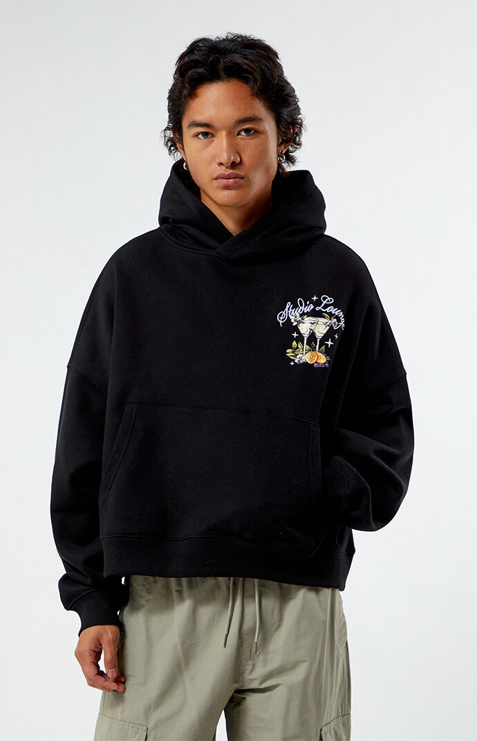 Pacsun Men s Studio Lounge Cropped Hoodie in Black Size Large