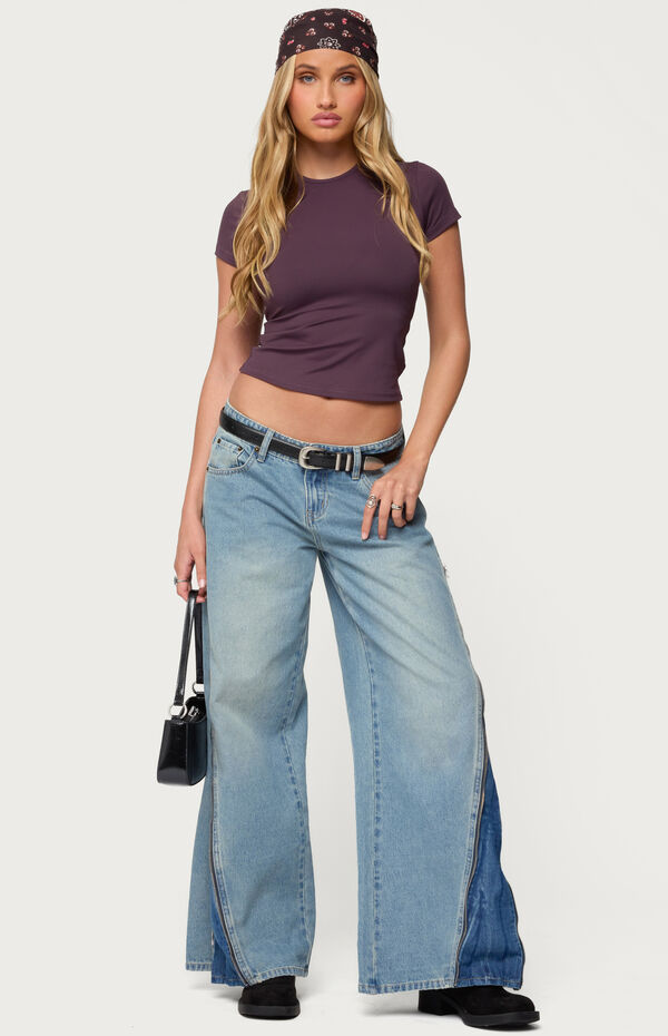 Edikted Zippered Washed Wide Leg Jeans