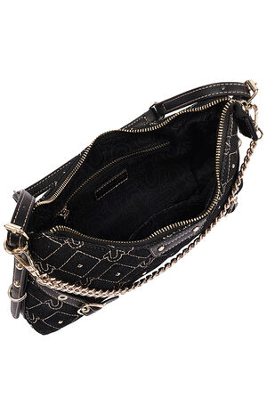 Studded Denim Chain Shoulder Bag image number 6
