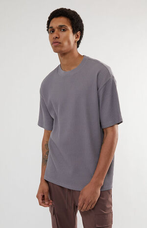 Gray Waffle Knit Boxy T-Shirt image number 1