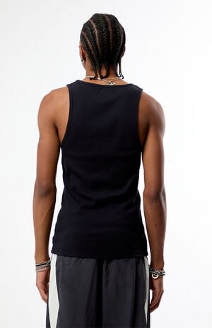 Black Script Ribbed Tank Top image number 3