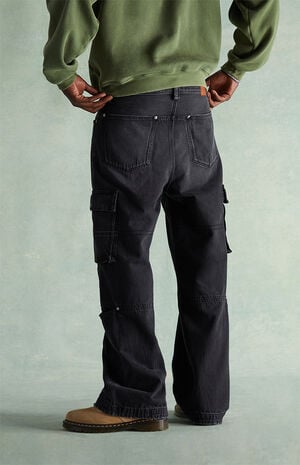 Black Washed Cargo Extreme Baggy Jeans image number 4