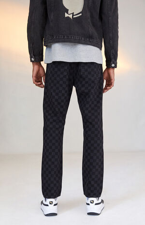 Black Checkerboard Slim Taper Jeans image number 4