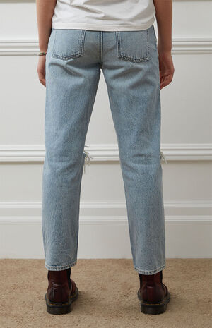 Light Indigo Ripped Straight Leg Jeans image number 5