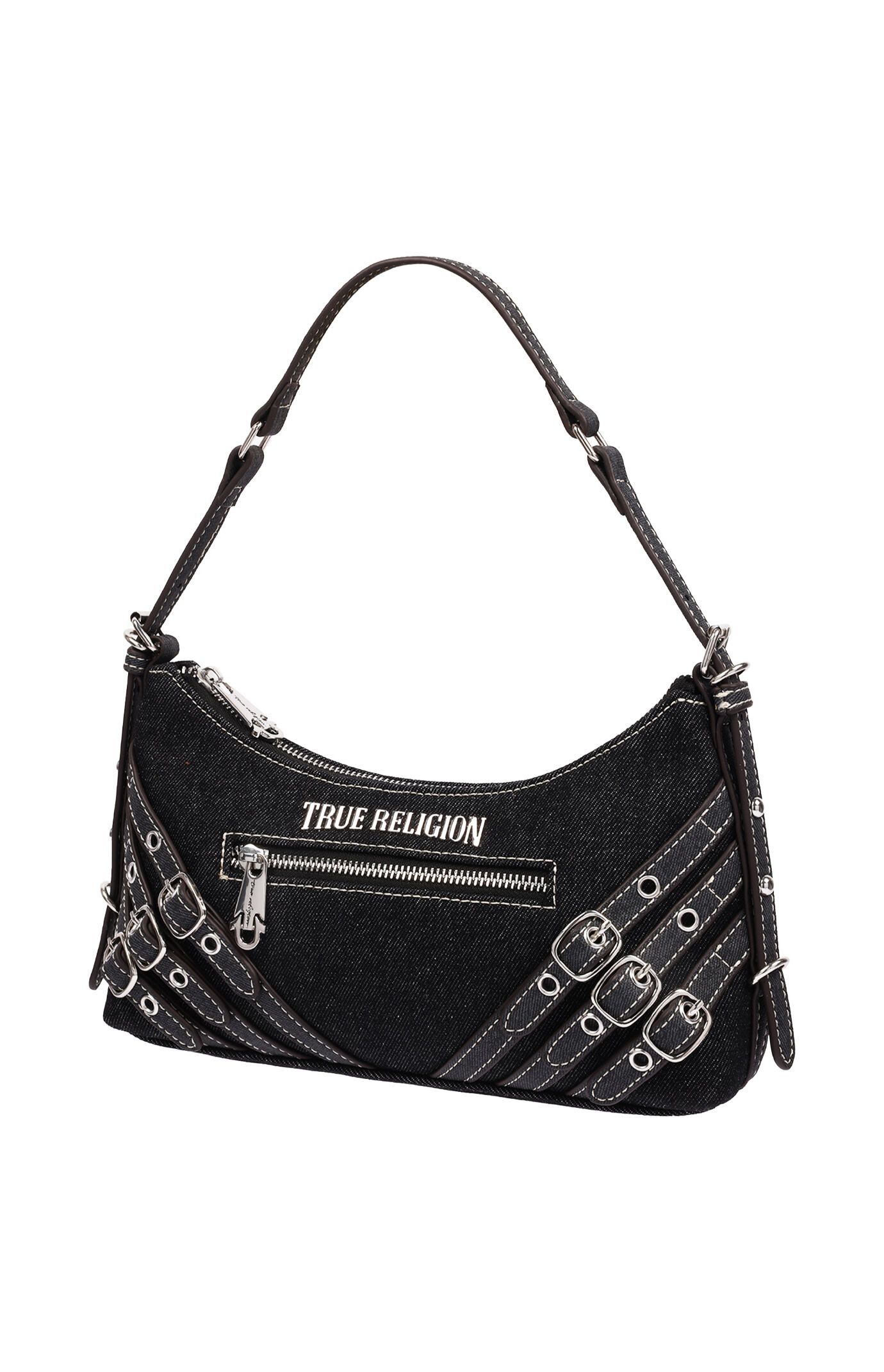 True Religion Triple Straps Black Denim Shoulder Bag | Pacsun