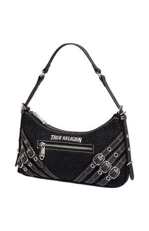 Triple Straps Black Denim Shoulder Bag image number 3