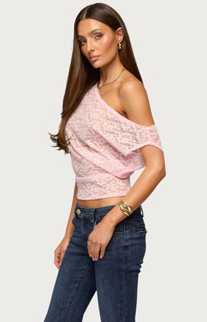Kessa Sheer Lace Off Shoulder Top image number 2