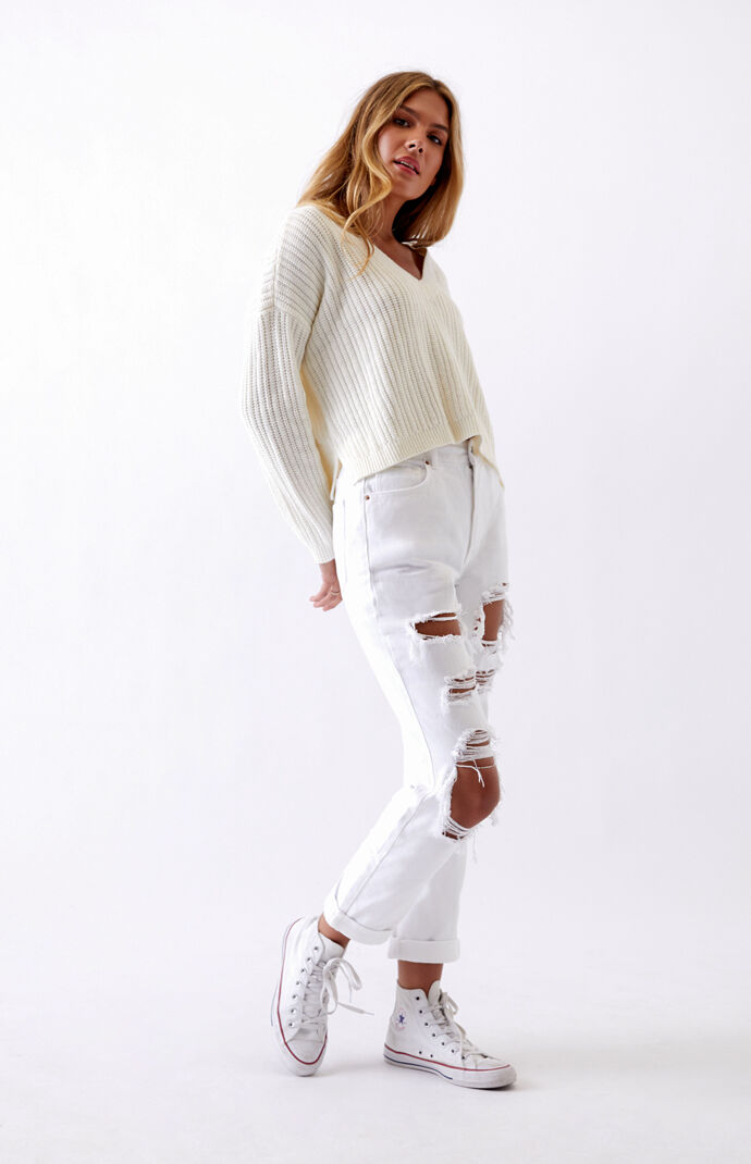 Prime Torn White Mom Jeans